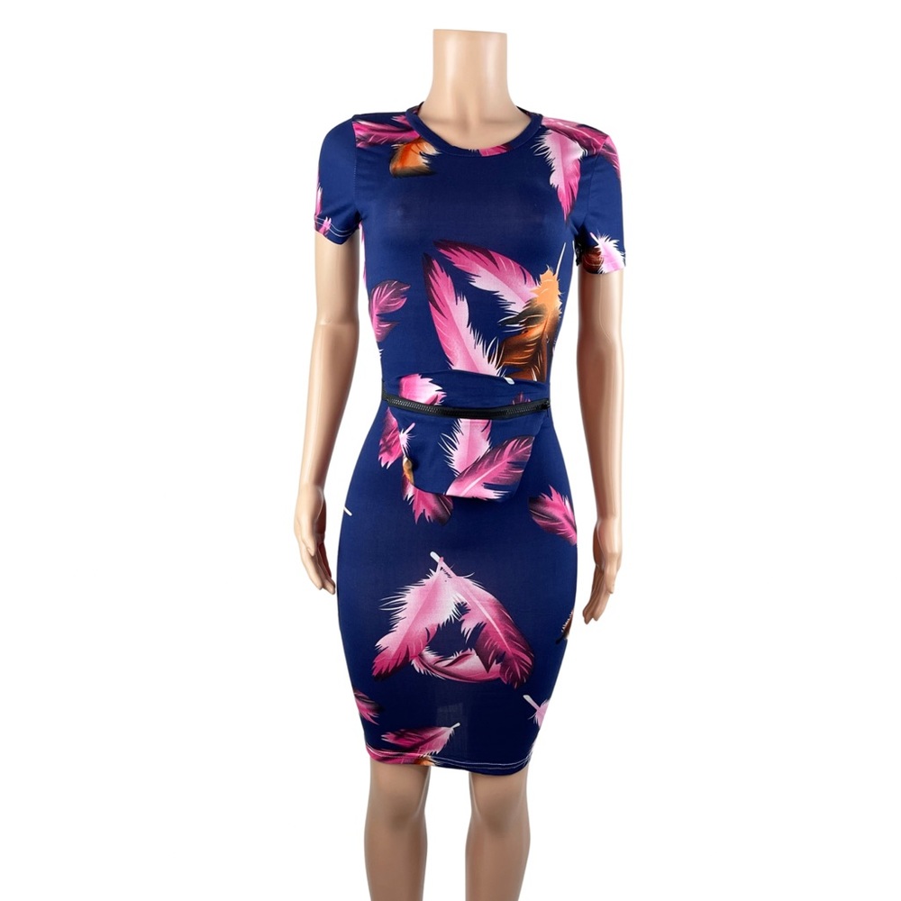 Go Your Own Way Feather Print Dress w/Matching Fanny Pack